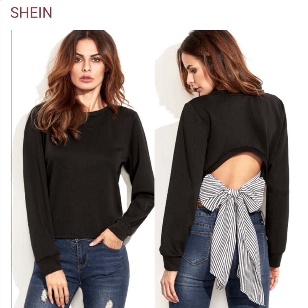 Shein- Black Top with a tied bow.